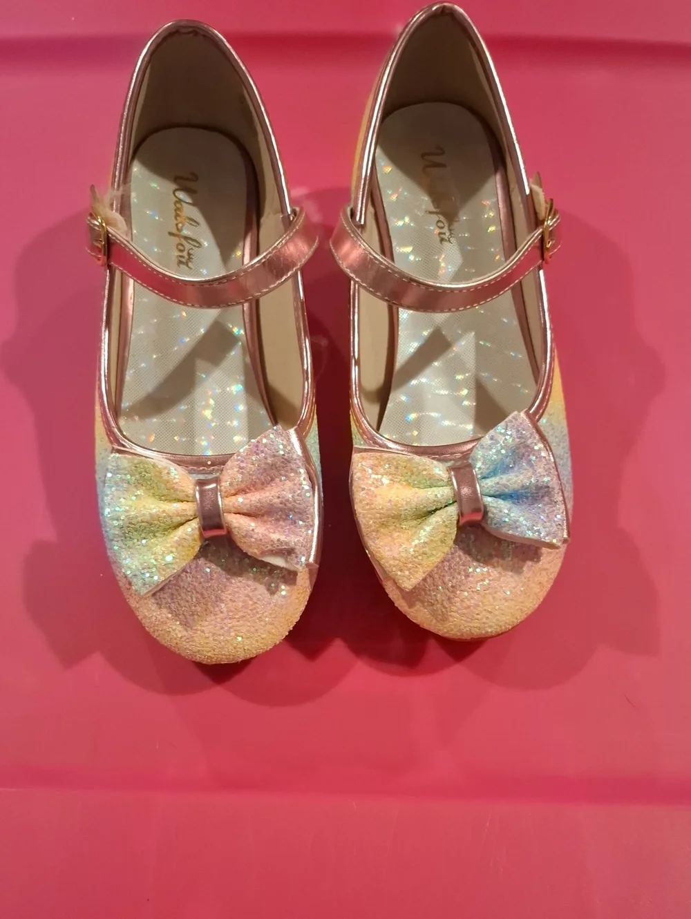 Kids Glitter Rainbow Bow Mary Jane Shoes